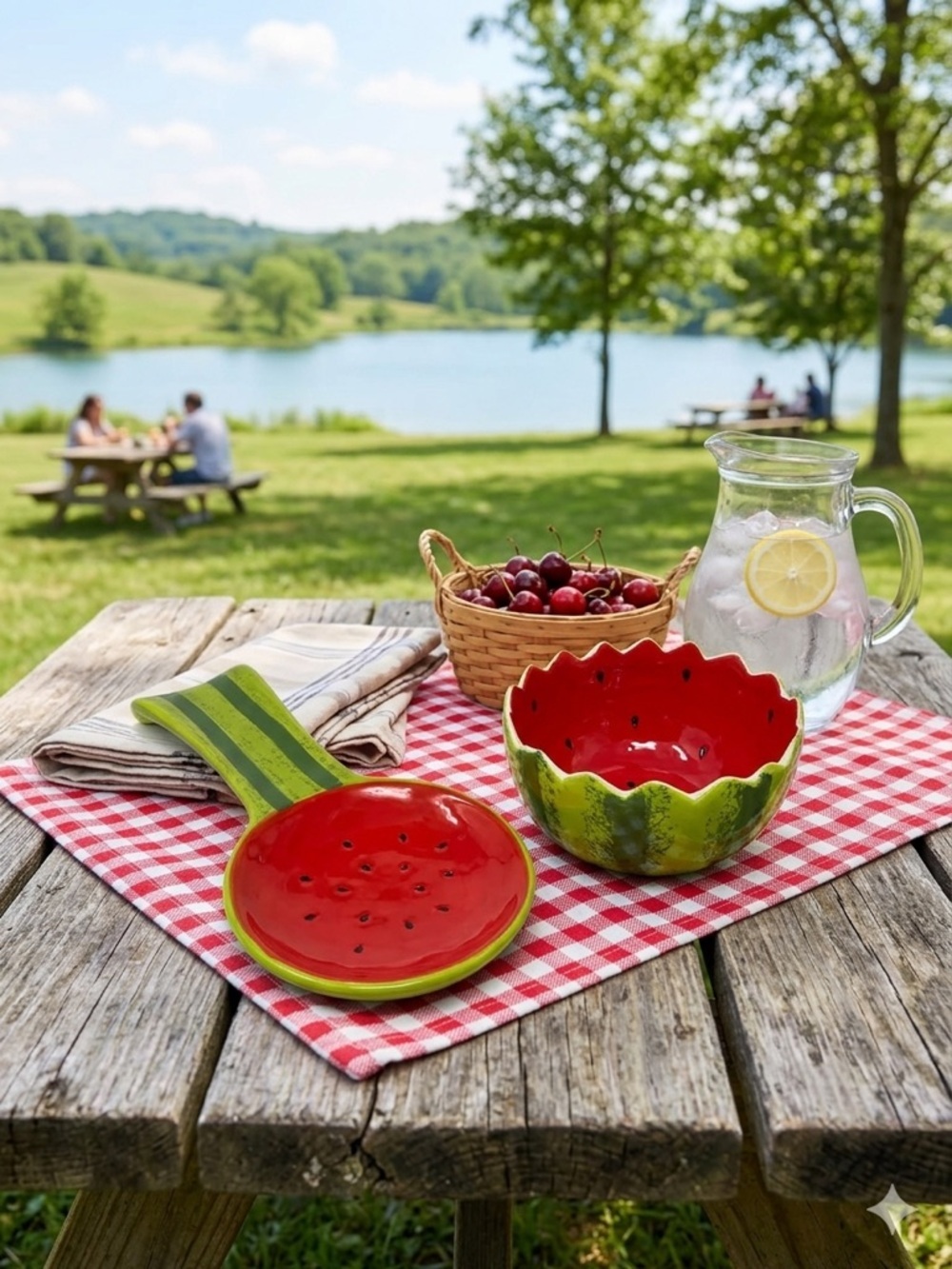 NWOT Watermelon Ceramic Spoon Rest and Dip Bowl Set